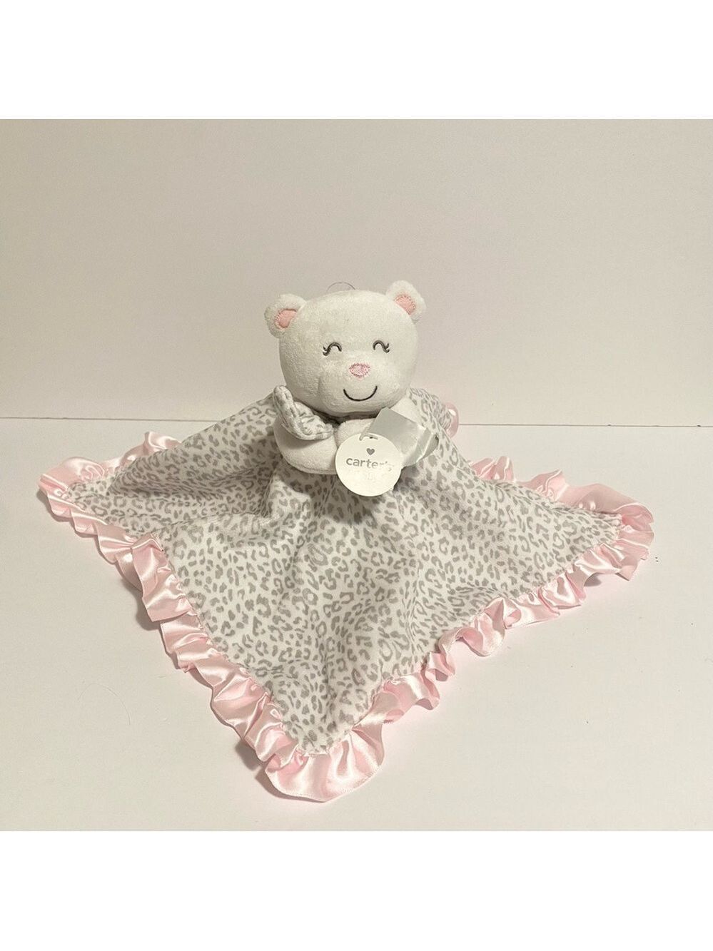 Carters Bear Cheetah Lovey Snow Leopard Pink Gray Satin Ruffle Trim Baby 2012